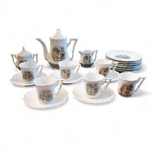 Antique 22-Piece Child Tea Set with Animal Scenes, German Victorian 1880s‎ *See